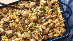 Meatball Stroganoff over Egg Noodles