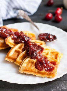 Fresh Baked Waffles with Cherry Compote